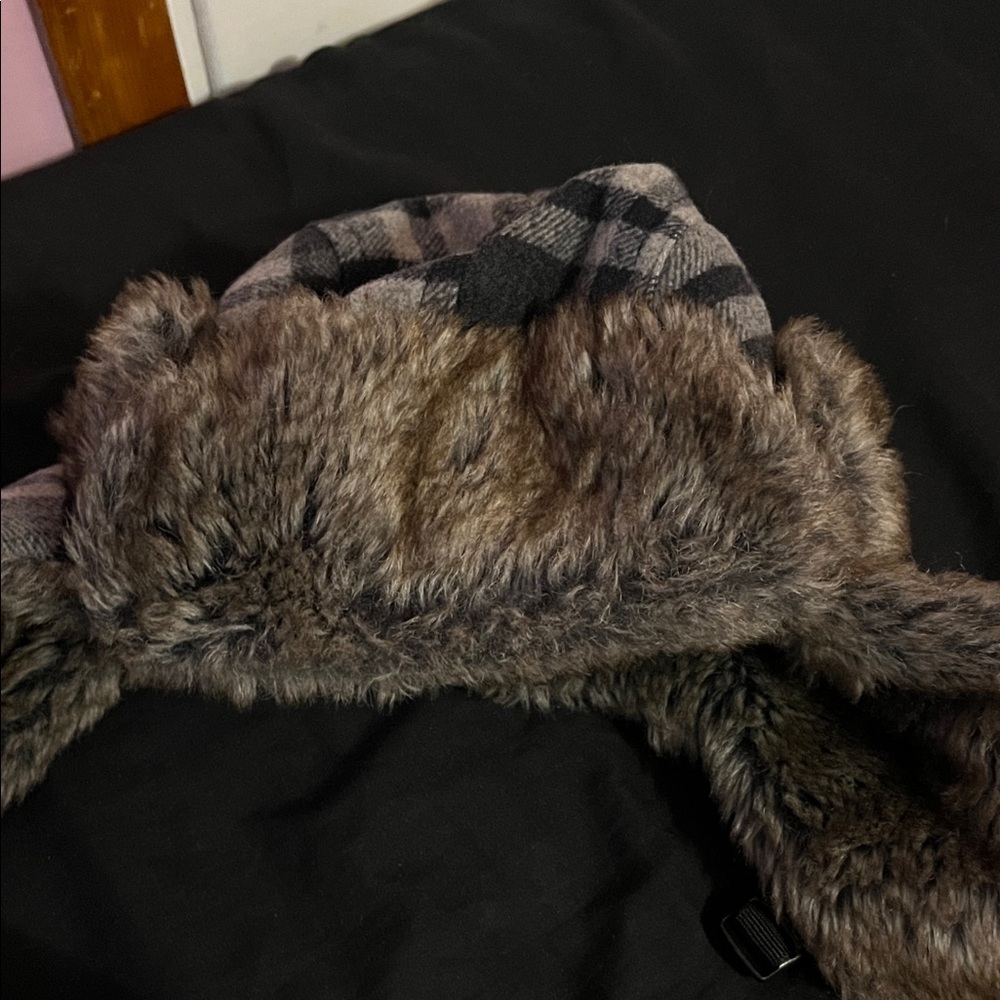 Plaid and Faux Fur Trapper Hat